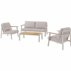 Salon de jardin 4 places en alu/heat Crème/oak/beige - PROLOISIRS Jade