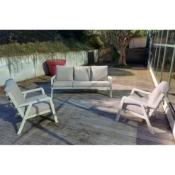 Salon de jardin 5 places en aluminium, coloris pélican - BIZZOTTO Truman