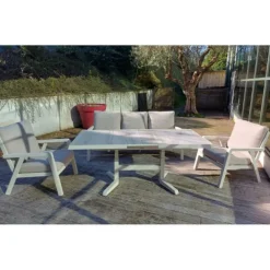 Salon de jardin 5 places en aluminium, coloris pélican - BIZZOTTO Truman