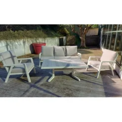 Salon de jardin 5 places en aluminium, coloris pélican - BIZZOTTO Truman