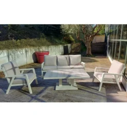 Salon de jardin 5 places en aluminium, coloris pélican - BIZZOTTO Truman