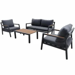 Salon de jardin bas 4 pièces, graphite/chêne - PROLOISIRS Games