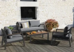 Salon de jardin bas 4 pièces, graphite/chêne - PROLOISIRS Games