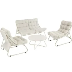 Salon de jardin en acier coloris beige Iris - 4 éléments (canapé, table basse et deux fauteuils)