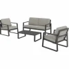 Salon de jardin en aluminium graphite Cyperus - 4 éléments (canapé, table basse et deux fauteuils)