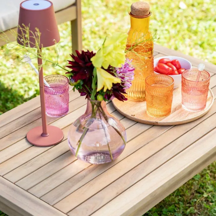Salon de jardin en bois et corde coloris beige Séquoïa - 4 éléments (canapé, table basse et deux fauteuils)