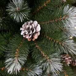 Sapin de Noël artificiel coloris vert givré avec pommes de pin Pittsburgh