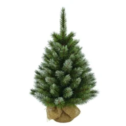 Sapin de Noël artificiel vert givre avec toile de jute et pommes de pin Pittsburgh