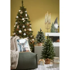 Sapin de Noël artificiel vert givre avec toile de jute et pommes de pin Pittsburgh