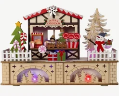 Scénette fête foraine en bois à 8 LED couleur avec câble USB ou piles - 25 x 8 x 18 cm