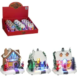 Scénette lumineuse maison avec décor hiver multicolore - 10,5 x 11 cm