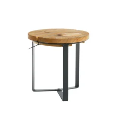 Sellette industrielle basse en fer et plateau bois Louis Moulin - Ø 29 x 30 cm