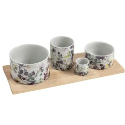 Service apéritif dinatoire 4 pièces coloris bleu en bois - 34,5 cm