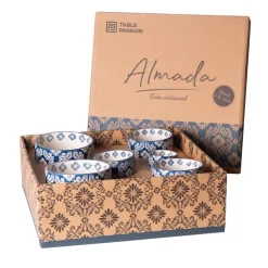 Service apéritif en gré bleu peint à la main Almada - 1 plateau et 6 coupelles