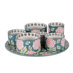 Service apéritif en porcelaine motifs floraux Cottage - 1 Plateau et 6 coupelles