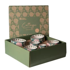 Service apéritif en porcelaine motifs floraux Cottage - 1 Plateau et 6 coupelles