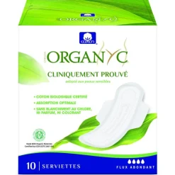 Serviettes hygiéniques bio fines à ailettes Flux abondant x 10