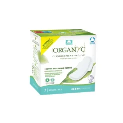 Serviettes périodiques extra nuit en coton bio et pochette individuelle Organyc - les 7 unités