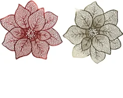 Set de table poinsettias coloris rouge en cuir - Ø 44 cm