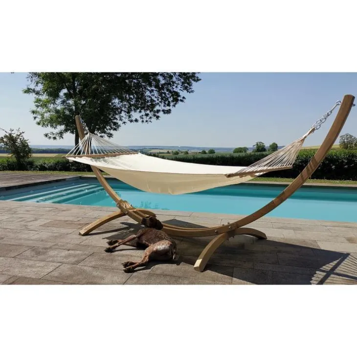 Set hamac coloris marron en bois certifié FSC® Eskapade Jobek Caraïbes - 320 x 120 x 120 cm