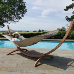 Set support et hamac EsKapade coloris anthracite taupe en bois et polypropylène Jobek Hamacs - 323 x 125 x 128 cm