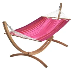 Set support et hamac EsKapade coloris rouge fuschsia rose en bois et polypropylène Jobek Hamacs - 323 x 125 x 128 cm