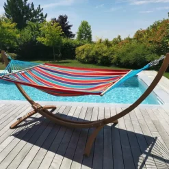 Set support et hamac EsKapade coloris multicolore Canoa en bois et polypropylène Jobek Hamacs - 323 x 125 x 128 cm