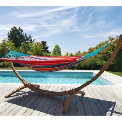 Set support et hamac EsKapade coloris multicolore Canoa en bois et polypropylène Jobek Hamacs - 323 x 125 x 128 cm