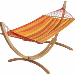 Set support et hamac EsKapade coloris orange Sunny en bois et polypropylène Jobek Hamacs - 323 x 125 x 128 cm
