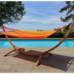 Set support et hamac EsKapade coloris orange Sunny en bois et polypropylène Jobek Hamacs - 323 x 125 x 128 cm