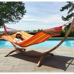 Set support et hamac EsKapade coloris orange Sunny en bois et polypropylène Jobek Hamacs - 323 x 125 x 128 cm