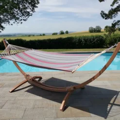 Set support et hamac EsKapade coloris rouge gris en bois et polypropylène Jobek Hamacs - 323 x 125 x 128 cm