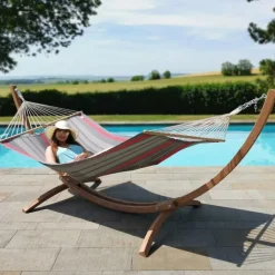 Set support et hamac EsKapade coloris rouge gris en bois et polypropylène Jobek Hamacs - 323 x 125 x 128 cm