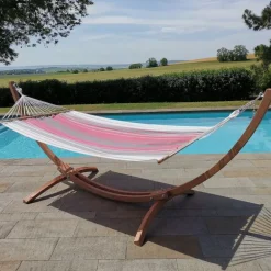 Set support et hamac EsKapade coloris rubis argenté en bois et polypropylène Jobek Hamacs - 323 x 125 x 128 cm