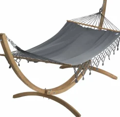 Set support et hamac EsKapade coloris anthracite à franges en bois et polypropylène Jobek Hamacs - 323 x 125 x 128 cm