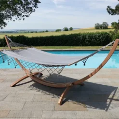 Set support et hamac EsKapade coloris anthracite à franges en bois et polypropylène Jobek Hamacs - 323 x 125 x 128 cm