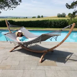 Set support et hamac EsKapade coloris anthracite à franges en bois et polypropylène Jobek Hamacs - 323 x 125 x 128 cm