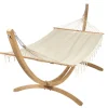 Set support et hamac EsKapade coloris écru à franges en bois et polypropylène Jobek Hamacs - 323 x 125 x 128 cm