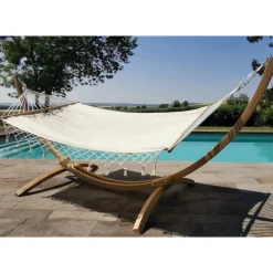 Set support et hamac EsKapade coloris écru à franges en bois et polypropylène Jobek Hamacs - 323 x 125 x 128 cm