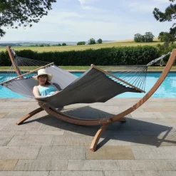 Set support et hamac EsKapade coloris anthracite en bois certifié FSC® Jobek Hamacs - 323 x 125 x 128 cm