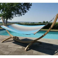 Set support et hamac EsKapade coloris turquoise anthracite en bois et polypropylène Jobek Hamacs - 323 x 125 x 128 cm