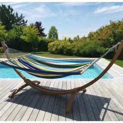 Set support et hamac EsKapade coloris multicolore Brasilia en bois et polypropylène Jobek Hamacs - 323 x 125 x 128 cm