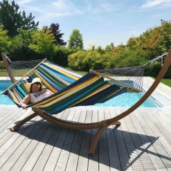 Set support et hamac EsKapade coloris multicolore Brasilia en bois et polypropylène Jobek Hamacs - 323 x 125 x 128 cm