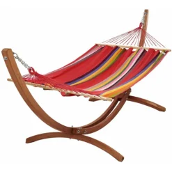 Set support et hamac EsKapade coloris multicolore en bois et polypropylène certifié FSC® Jobek Hamacs - 323 x 125 x 128 cm