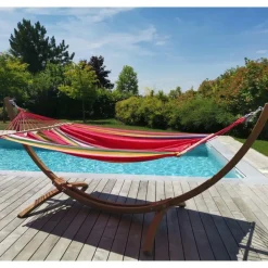 Set support et hamac EsKapade coloris multicolore en bois et polypropylène certifié FSC® Jobek Hamacs - 323 x 125 x 128 cm