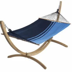 Set support et hamac EsKapade coloris bleu Caraïbes en bois et polypropylène Jobek Hamacs - 350 x 125 x 136,5 cm