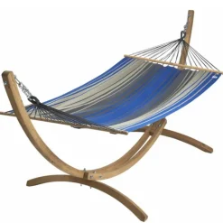 Set support et hamac EsKapade coloris bleu royal en bois et polypropylène Jobek Hamacs - 323 x 125 x 128 cm