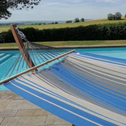 Set support et hamac EsKapade coloris bleu royal en bois et polypropylène Jobek Hamacs - 323 x 125 x 128 cm