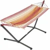 Set support et hamac Metalik coloris rouge orange écru en métal et polypropylène Jobek Hamacs - 300 x 100 x 95 cm