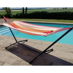 Set support et hamac Metalik coloris rouge orange écru en métal et polypropylène Jobek Hamacs - 300 x 100 x 95 cm